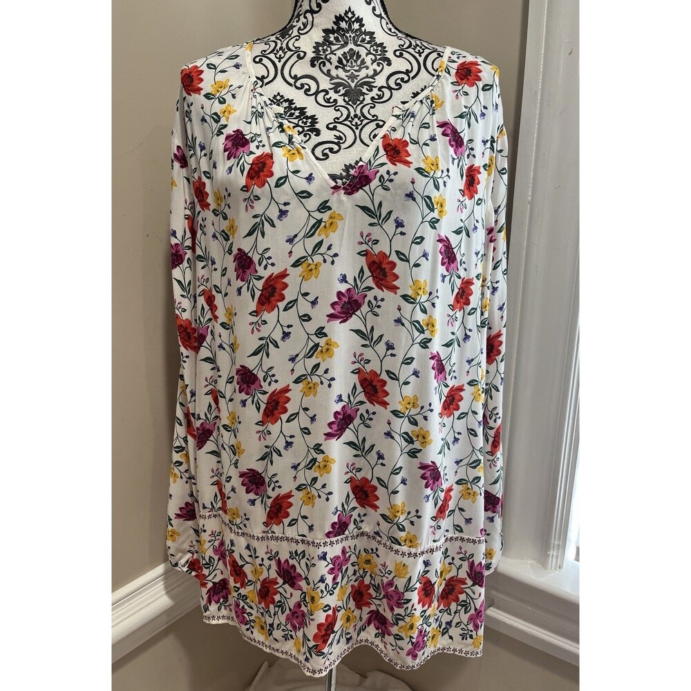 Old Navy Top Womens XXL Red Yellow Floral Ruffle Split-Neck Blouse Boho NWT